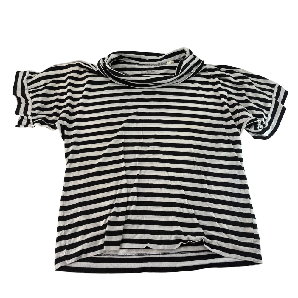 Chicos Black White Striped Cowl Neck Short Sleeve Top Size 1 Cotton Modal 2147